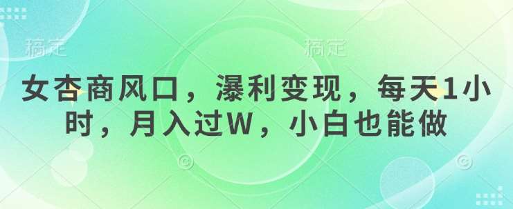 女杏商风口，瀑利变现，每天1小时，月入过W，小白也能做网赚项目-副业赚钱-互联网创业-独家轻创IP星泽云创