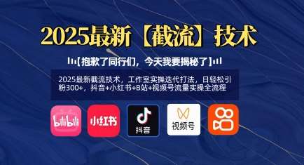 2025最新截流技术，工作室实操迭代打法，日轻松引粉300+，抖音+小红书+B站+视频号流量实操全流程网赚项目-副业赚钱-互联网创业-独家轻创IP星泽云创