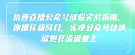 语音直播公众号涨粉实战指南，你抓住新风口，实现公众号快速涨粉开通流量主网赚项目-副业赚钱-互联网创业-独家轻创IP星泽云创