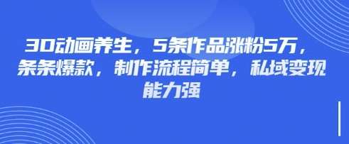 3D动画养生，5条作品涨粉5万，条条爆款，制作流程简单，私域变现能力强网赚项目-副业赚钱-互联网创业-独家轻创IP星泽云创