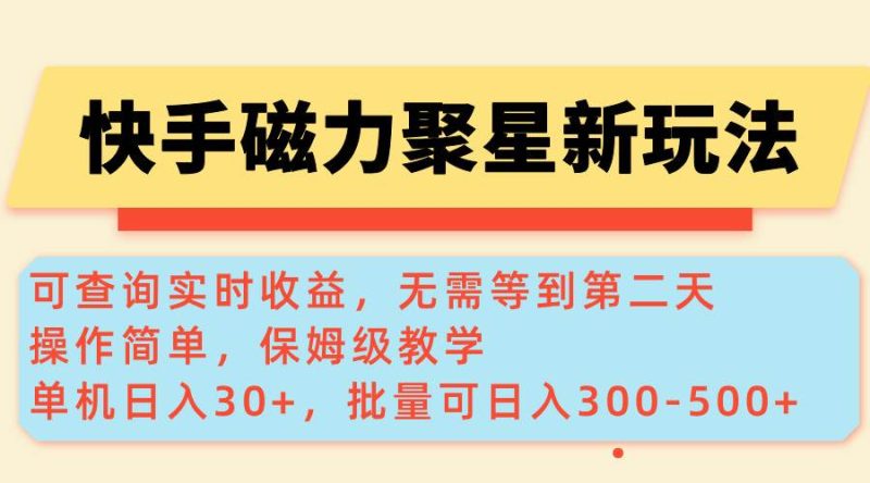 （14201期）快手磁力新玩法，可查询实时收益，单机30+，批量可日入300-500+网赚项目-副业赚钱-互联网创业-独家轻创IP星泽云创