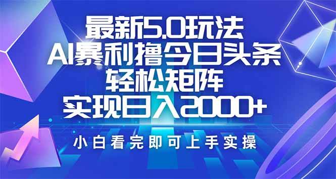 （14336期）今日头条最新5.0玩法，思路简单，复制粘贴，轻松实现矩阵日入2000+网赚项目-副业赚钱-互联网创业-独家轻创IP星泽云创