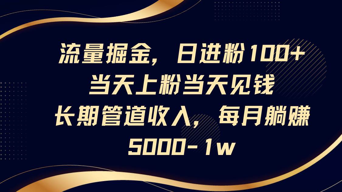 流量掘金，日进粉100+,当天上粉当天见钱，长期管道收入，每月躺赚5000-1w网赚项目-副业赚钱-互联网创业-独家轻创IP星泽云创