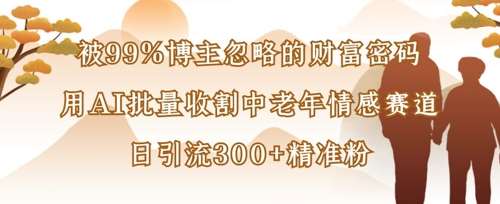 被99%博主忽略的财富密码：用AI批量收割中老年情感赛道，日引流300+精准粉网赚项目-副业赚钱-互联网创业-独家轻创IP星泽云创