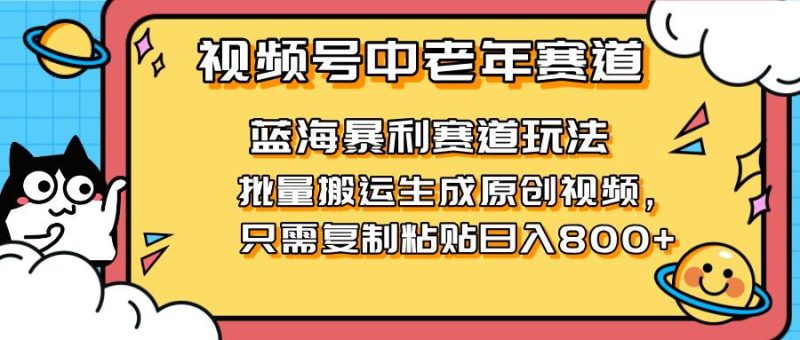 (14314期)2025视频号中老年短视频蓝海暴利风口!复制粘贴搬运视频单日赚800+,无…网赚项目-副业赚钱-互联网创业-独家轻创IP星泽云创
