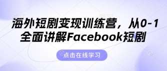 海外短剧变现训练营，从0-1全面讲解Facebook短剧网赚项目-副业赚钱-互联网创业-独家轻创IP星泽云创