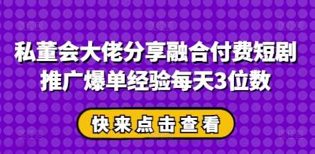 私董会大佬分享融合付费短剧推广爆单经验每天3位数网赚项目-副业赚钱-互联网创业-独家轻创IP星泽云创