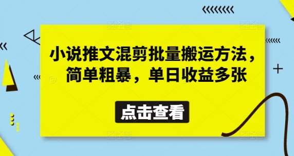 小说推文混剪批量搬运方法，简单粗暴，单日收益多张网赚项目-副业赚钱-互联网创业-独家轻创IP星泽云创