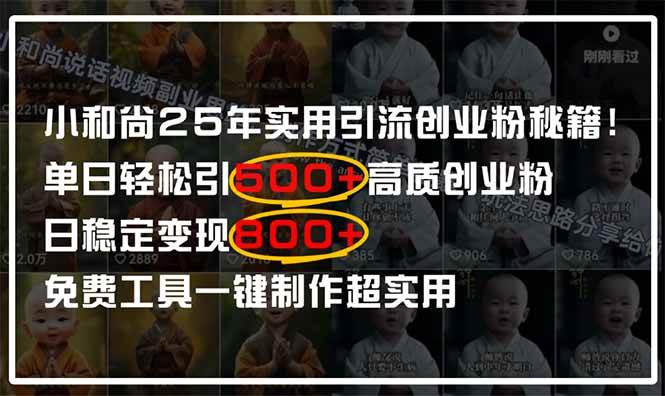 （14436期）小和尚2025年实用引流秘籍！单日轻松引500+高质量创业粉，日变现800+，…网赚项目-副业赚钱-互联网创业-独家轻创IP星泽云创