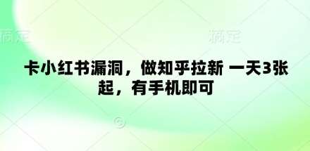 卡小红书漏洞，做知乎拉新 一天3张起，有手机即可网赚项目-副业赚钱-互联网创业-独家轻创IP星泽云创