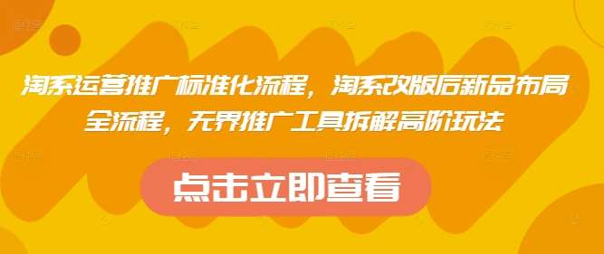 淘系运营推广标准化流程，​淘系改版后新品布局全流程，无界推广工具拆解高阶玩法网赚项目-副业赚钱-互联网创业-独家轻创IP星泽云创