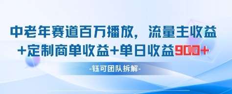 中老年赛道百万播放+流量主收益+定制收益，单日收益9张网赚项目-副业赚钱-互联网创业-独家轻创IP星泽云创