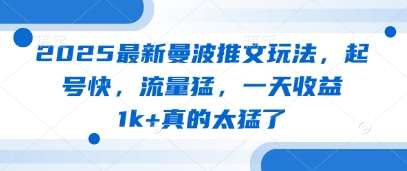 2025最新曼波推文玩法，起号快，流量猛，一天收益1k+真的太猛了网赚项目-副业赚钱-互联网创业-独家轻创IP星泽云创