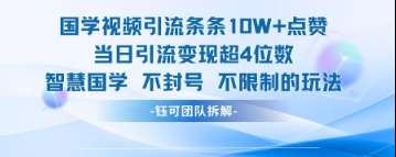 国学视频引流条条10W+点赞当日引流变现超4位数网赚项目-副业赚钱-互联网创业-独家轻创IP星泽云创