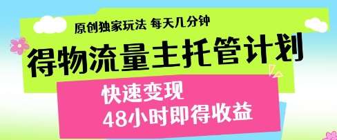得物流量主托管计划，原创独家玩法，每天几分钟，快速变现，48小时即得收益【揭秘】网赚项目-副业赚钱-互联网创业-独家轻创IP星泽云创