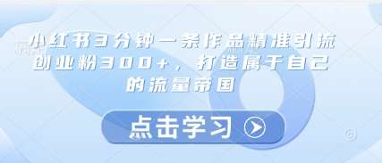 小红书3分钟一条作品精准引流创业粉300+，打造属于自己的流量帝国网赚项目-副业赚钱-互联网创业-独家轻创IP星泽云创