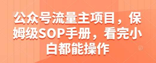 公众号流量主项目，保姆级SOP手册，看完小白都能操作网赚项目-副业赚钱-互联网创业-独家轻创IP星泽云创