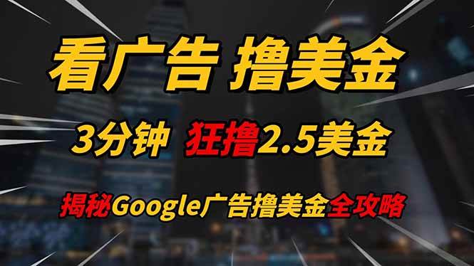 （14701期）看广告，撸美金！！3分钟赚2.5美金！！日入200美金不是梦！揭秘Google…网赚项目-副业赚钱-互联网创业-独家轻创IP星泽云创
