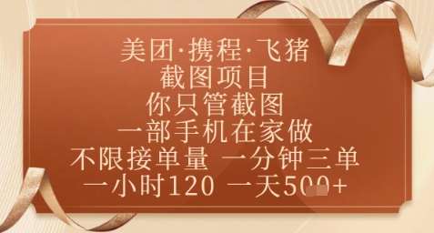 飞猪美团截图项目，你只管截图，一部手机在家做，正规平台无套路，一天5张+【揭秘】网赚项目-副业赚钱-互联网创业-独家轻创IP星泽云创
