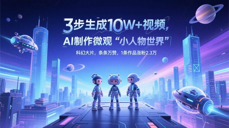 三步生成10W+视频，AI制作微观“小人物世界”科幻大片，条条万赞，1条作品涨粉2.3万网赚项目-副业赚钱-互联网创业-独家轻创IP星泽云创